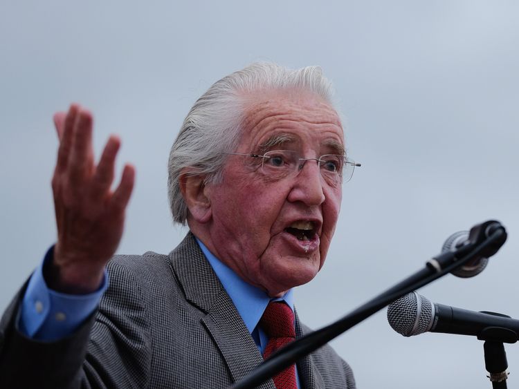  Veteran MP and former miner Dennis Skinner addresses gathered crowds during the 132nd Durham Miners Gala on July 9, 2016 in Durham, England