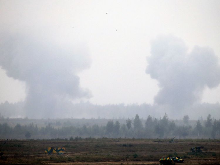 Smoke rises at a firing range during the Zapad-2017 war games