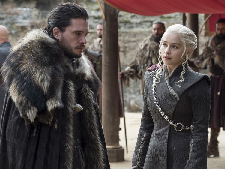 Image Clarke with her co-star Kit Harington who plays Jon Snow