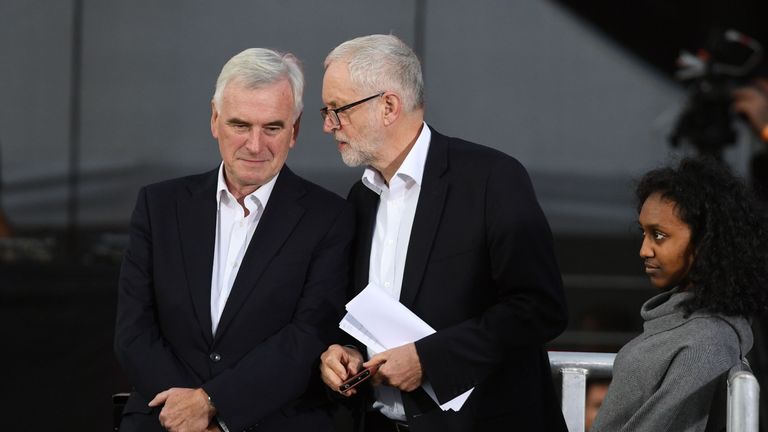 Jeremy Corbyn and John McDonnell attend a pre-conference rally in Brighton