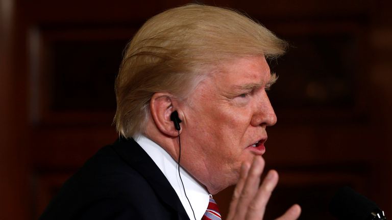 US President Donald Trump speaks during a news conference with Kuwait's Emir Sabah Al-Ahmad Al-Jaber Al-Sabah after their meetings at the White House in Washington, U.S. September 7, 2017