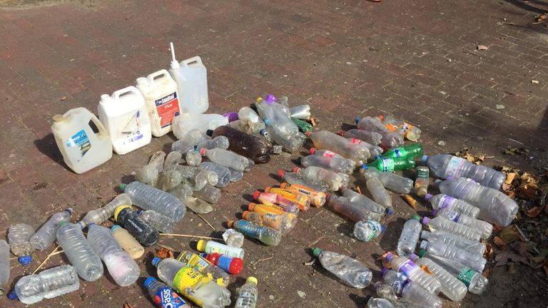 Plastic bottles collected from the River Thames