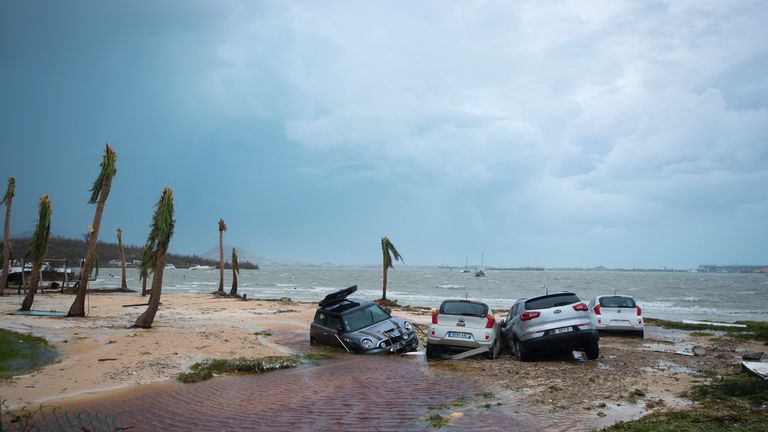 Cars on the beach in Marigot, near the Bay of Nettle, on the French Collectivity of Saint Martin