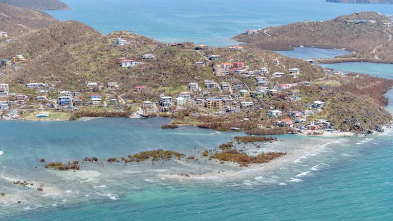 Buildings damaged by hurricane Irma are seen from the air on the British Virgin Islands