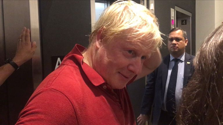 Boris Johnson spoke to TV cameras after a jog in New York