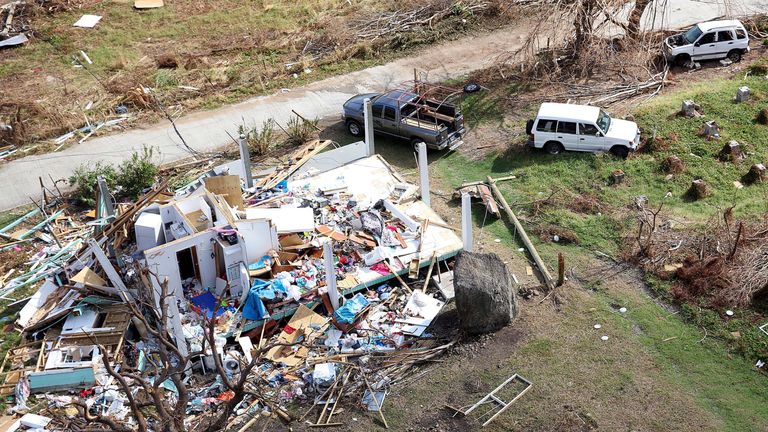 Storm damage is seen from the air after hurricane Irma passed Tortola, in the British Virgin Islands