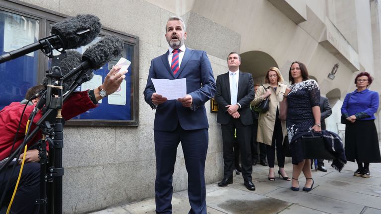 Matt Briggs, the husband of Kim Briggs speaks outside the Old Bailey in central London