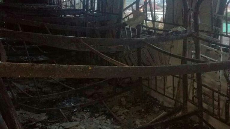 The charred interior of the religious school Darul Quran Ittifaqiyah after a fire broke out in Kuala Lumpur