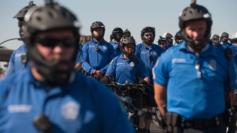Police block the road as protesters march through St Louis 