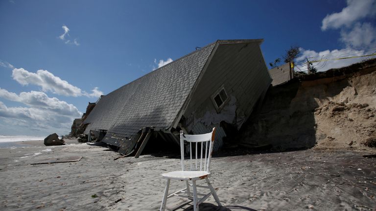 A collapsed coastal house in Vilano Beach, Florida