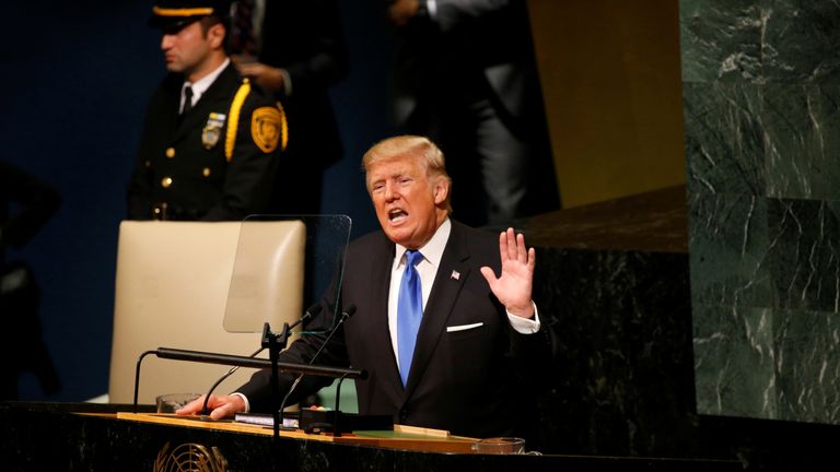 Donald Trump delivers his address to the United Nations General Assembly in New York