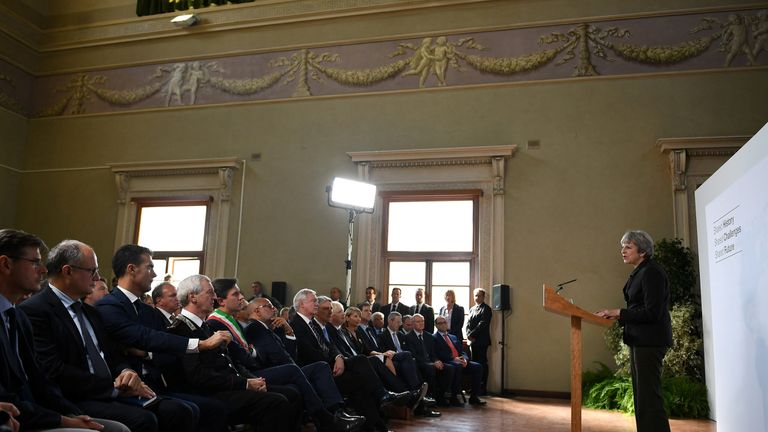 Theresa May gives a speech in Complesso Santa Maria Novella, Florence, Italy 