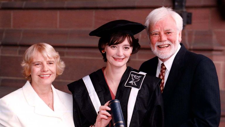 Cherie Booth with her parents Gale and Tony Booth in 1997