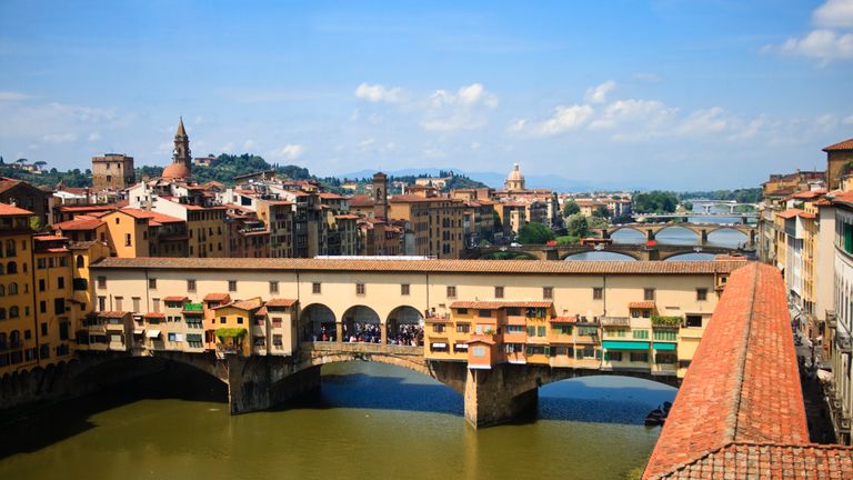 View of Ponte Vecchio and river Arno