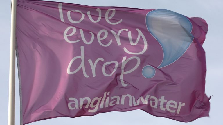 General view of a flag flying at Anglian Water Reservoir Grafham Water in Cambridgeshire