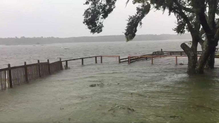 Water level rises, flooding Charleston Harbour, South Carolina