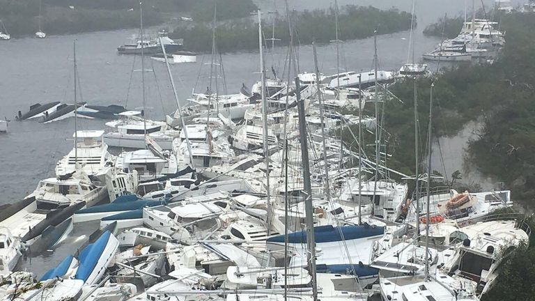 Boats lie crammed against the shore in Paraquita Bay as the eye of Hurricane Irma passed Tortola, British Virgin Islands