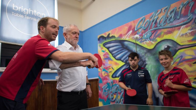 Jeremy Corbyn visits the Brighton Table Tennis Club