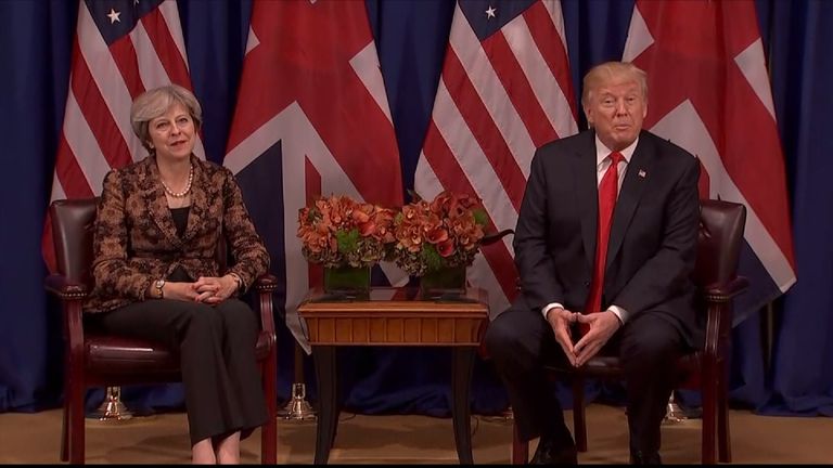 Theresa May and Donald Trump in meeting at the UN.