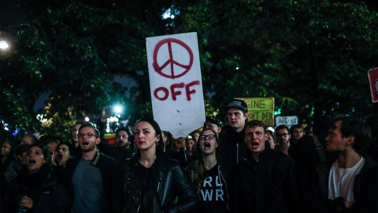 Opponents of the Alternative for Germany (AfD) protest against election results