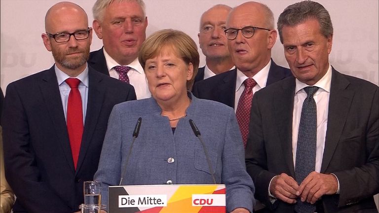 Angela Merkel gives her victory speech in Berlin