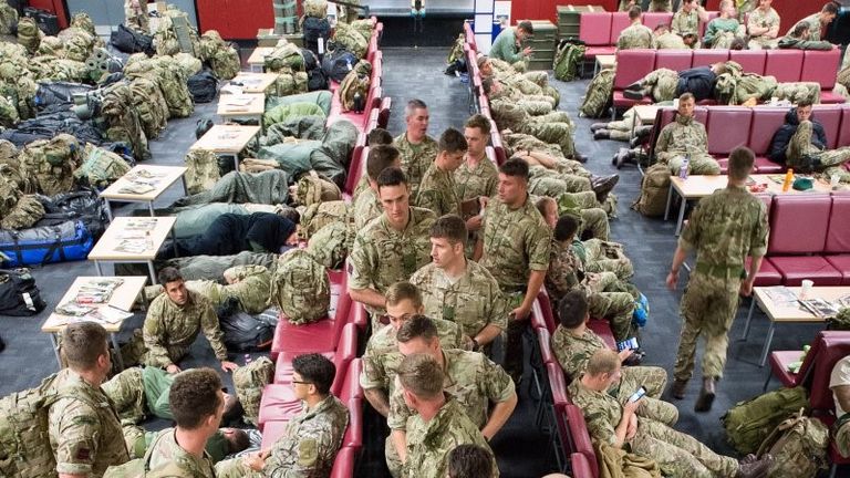 Specially trained troops deploy from RAF Brize Norton as part of relief effort for areas devastated by Hurricane Irma. Pic: MoD