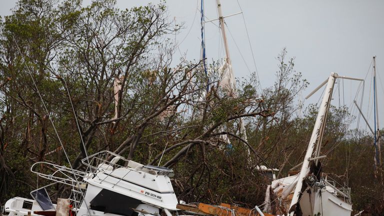 Damaged boats in Salinas, Puerto Rico