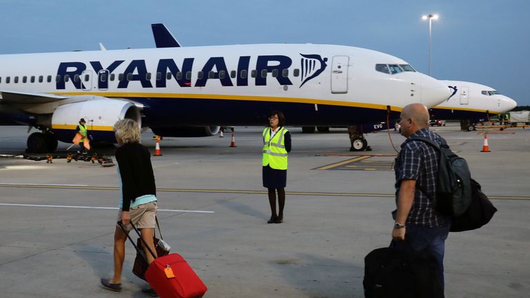 A Ryanair flight at Stansted Airport