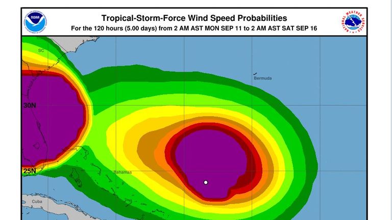 Wind forecast for Hurricane Jose. Pic National Hurricane Centre. Pic: NHC/NOAA