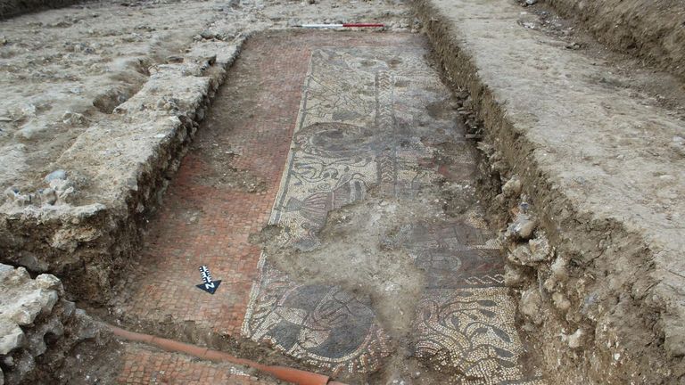 A Roman mosaic floor found in Boxford, Berkshire. Pic: Cotswold Archaeology/Facebook