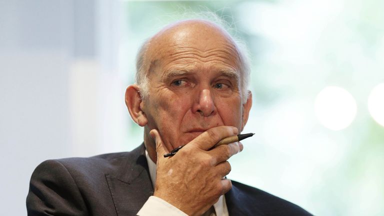 Liberal Democrat leader Sir Vince Cable after making a speech in central London