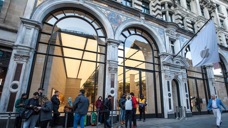 Customers queue outside Apple Regent Street ahead of the launch of the iPhone 8