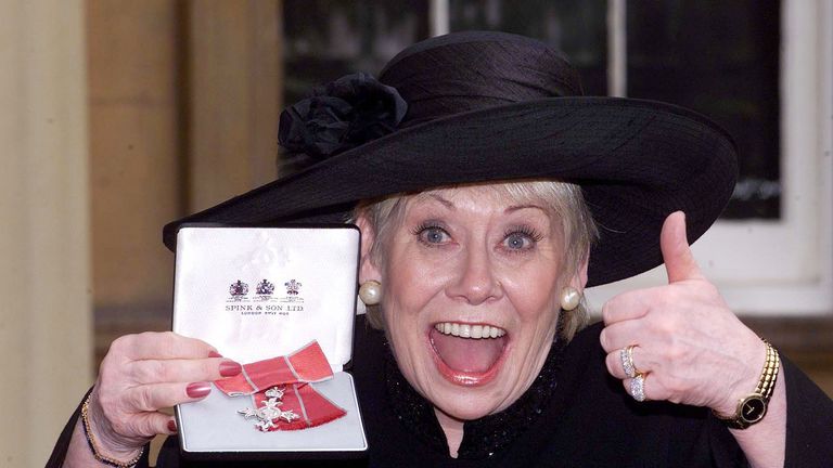 Liz Dawn at Buckingham Palace after she received an MBE