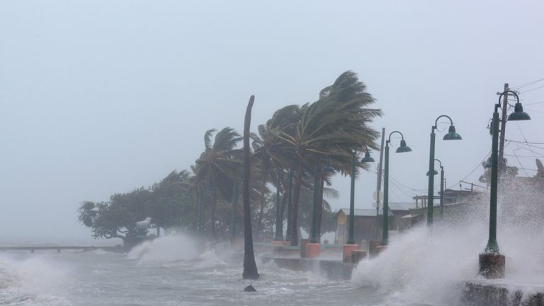 Waves crash against the seawall as Hurricane Irma slammed across islands in the northern Caribbean on Wednesday, in Fajardo, Puerto Rico September 6, 2017