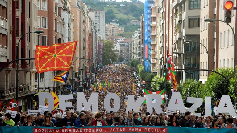 Thousands of demonstrators march in Bilbao