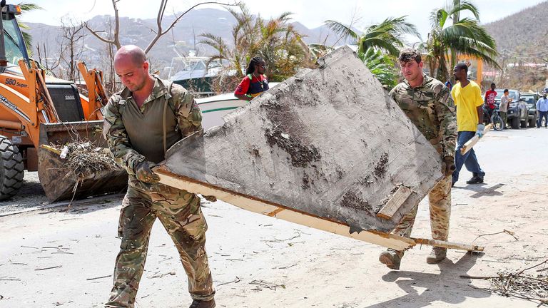 British Army Commandos take part in recovery efforts in Tortola, in the British Virgin Islands