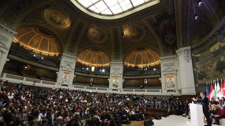 The French President gave his speech in the rarefied surroundings of the Sorbonne university