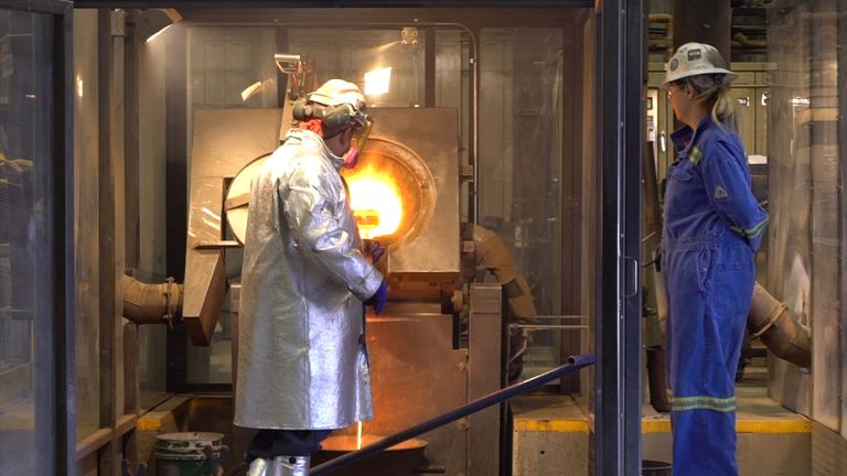 After being heated up to 1,000 degrees, the gold is poured into moulds