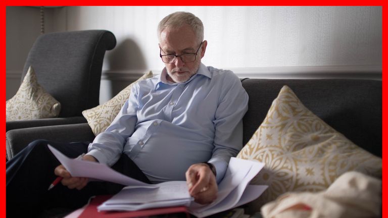 Jeremy Corbyn works on his conference speech