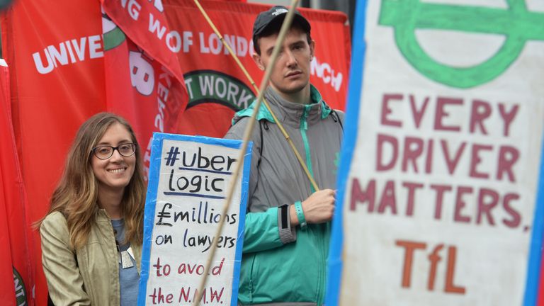 Protests took place as Uber appealed against a ruling over holiday pay