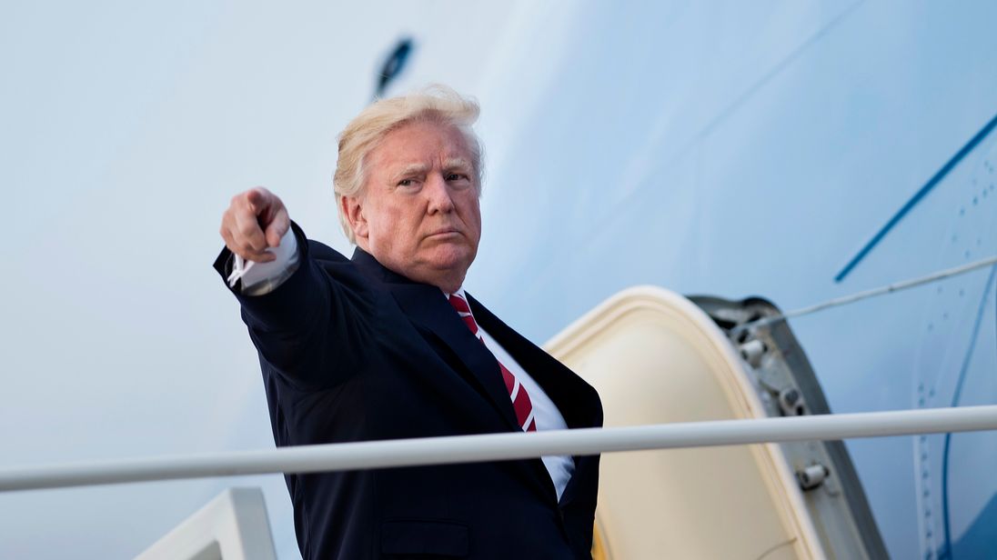 US President Donald Trump boards Air Force One at Andrews Air Force Base in Maryland on 7 October 2017