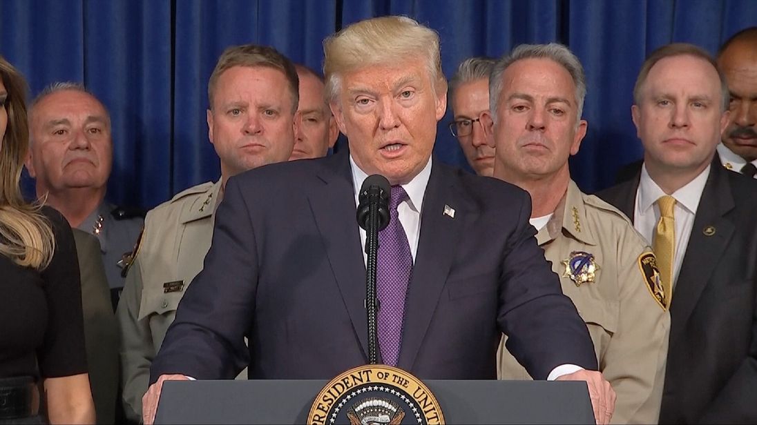 Donald Trump speaks in the company of Las Vegas police