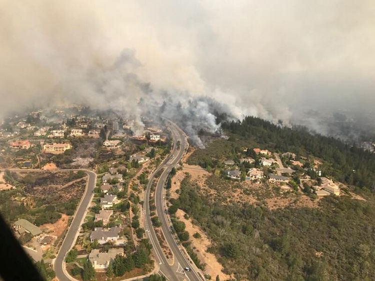 An aerial photo of the devastation left behind from the North Bay wildfires north of San Francisco, California