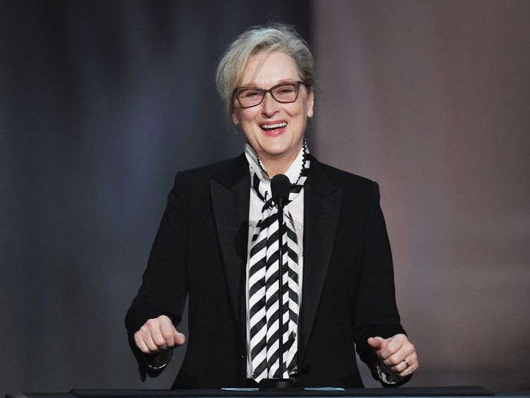 HOLLYWOOD, CA - JUNE 08: Actor Meryl Streep speaks onstage during American Film Institute's 45th Life Achievement Award Gala Tribute to Diane Keaton at Dolby Theatre on June 8, 2017 in Hollywood, California. 26658_007 (Photo by Kevin Winter/Getty Images)