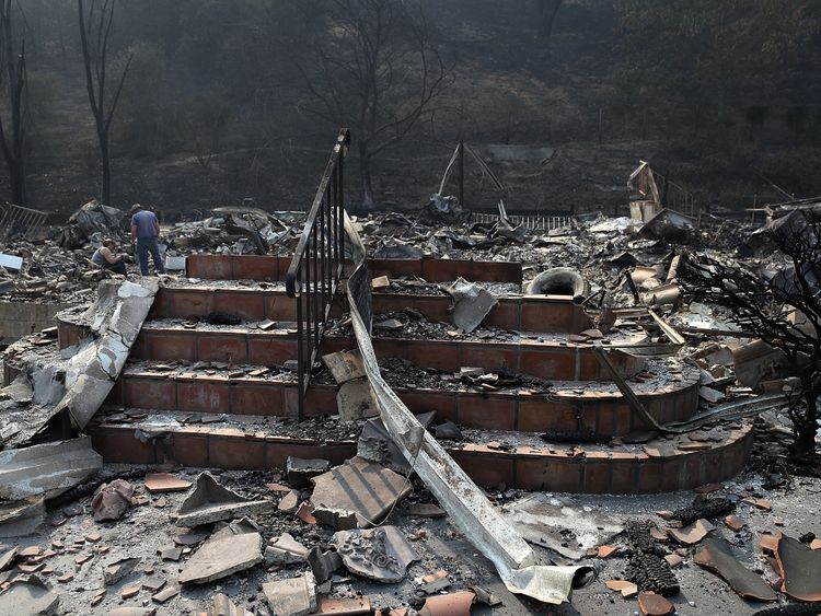 Stairs remain at a home that was destroyed by the Atlas Fire on October 13, 2017 in Napa, California
