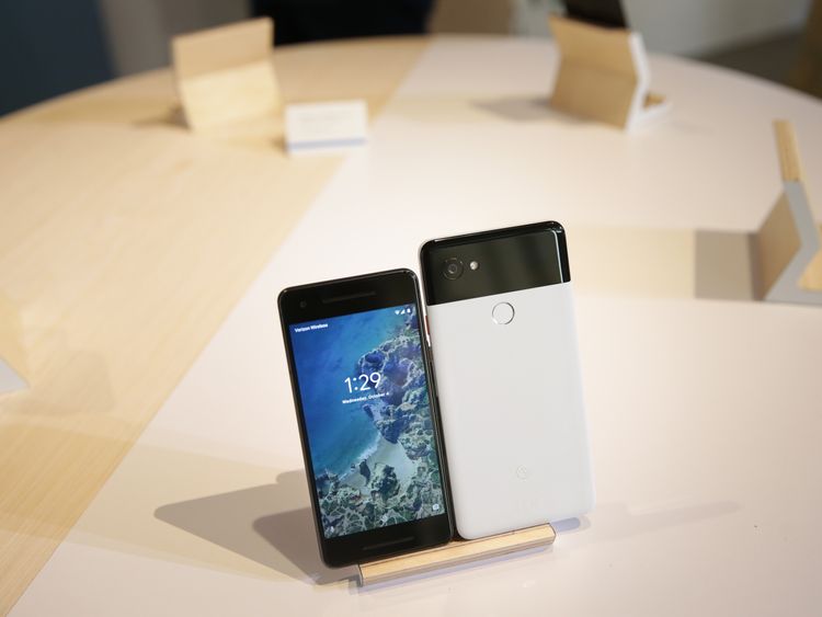 The new Pixel 2 and Pixel 2 XL smartphones at a product launch event