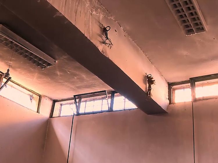 People were suspended from these beams and beaten