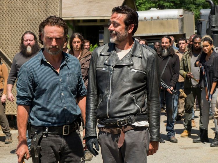 Andrew Lincoln as Rick Grimes, Jeffrey Dean Morgan as Negan..- The Walking Dead _ Season 7, Episode 4 - Photo Credit: Gene Page/AMC