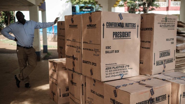 Unopened, undelivered ballot boxes at a school in Kisumu