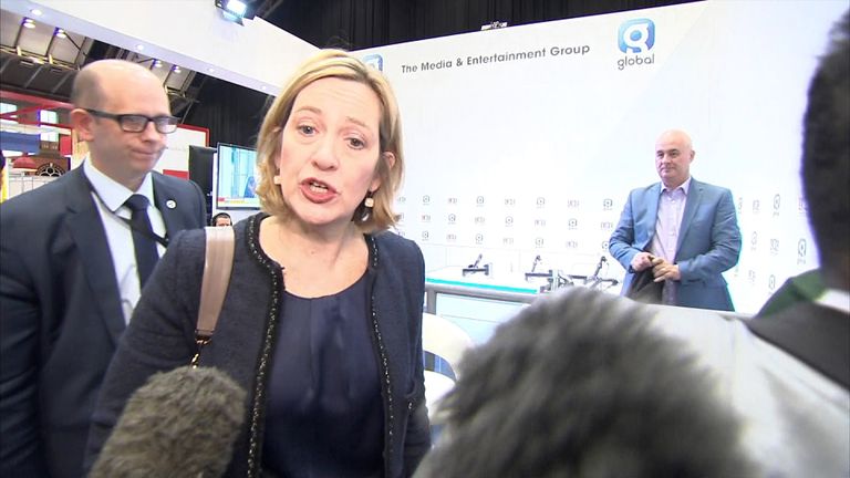 Home Secretary Amber Rudd is asked by reporters what she knows about a man who offered a P45 to Theresa May during her conference speech